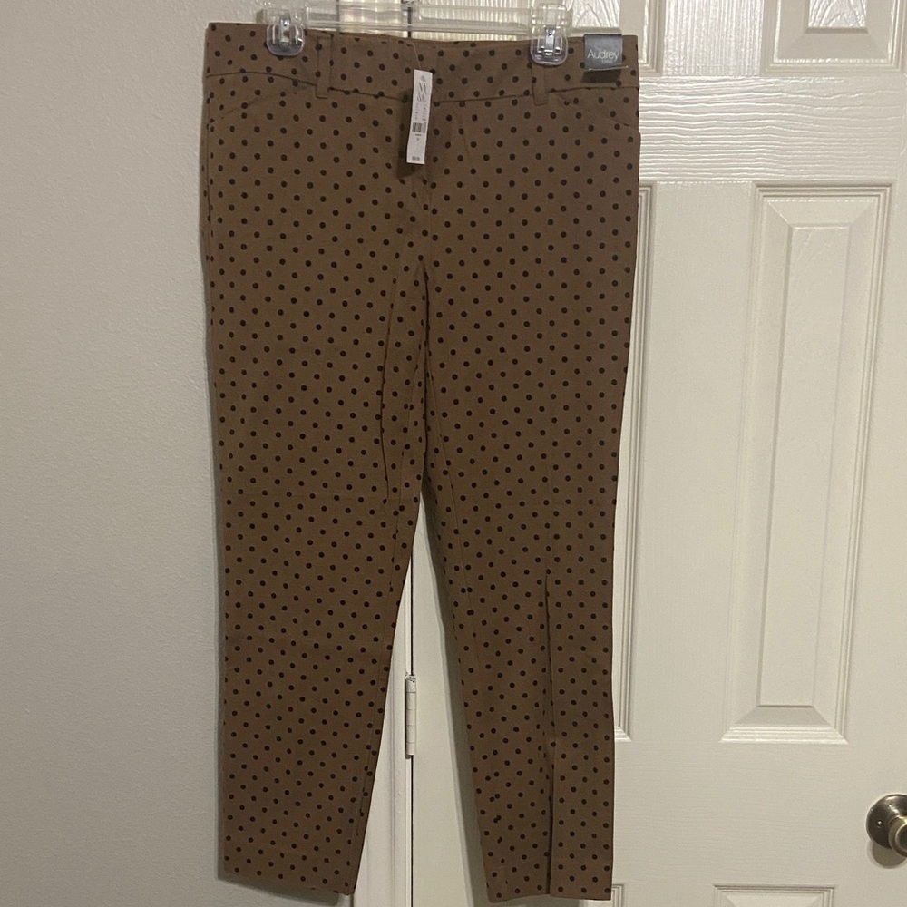 New York & Company Brown Polka Dot Slim Ankle Audrey Pants